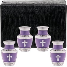 Olivia Memorials 4 Small Urns for Ashes Adult Male or Female - Set of 4 Purpl...