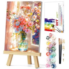 Flowers Paint by Numbers Kit for Adults with Frame and Easel, Flower Framed Adul
