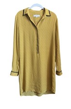 Ann Taylor Loft Shirt Dress Womens Medium Yellow Tiny Floral Piped Tunic