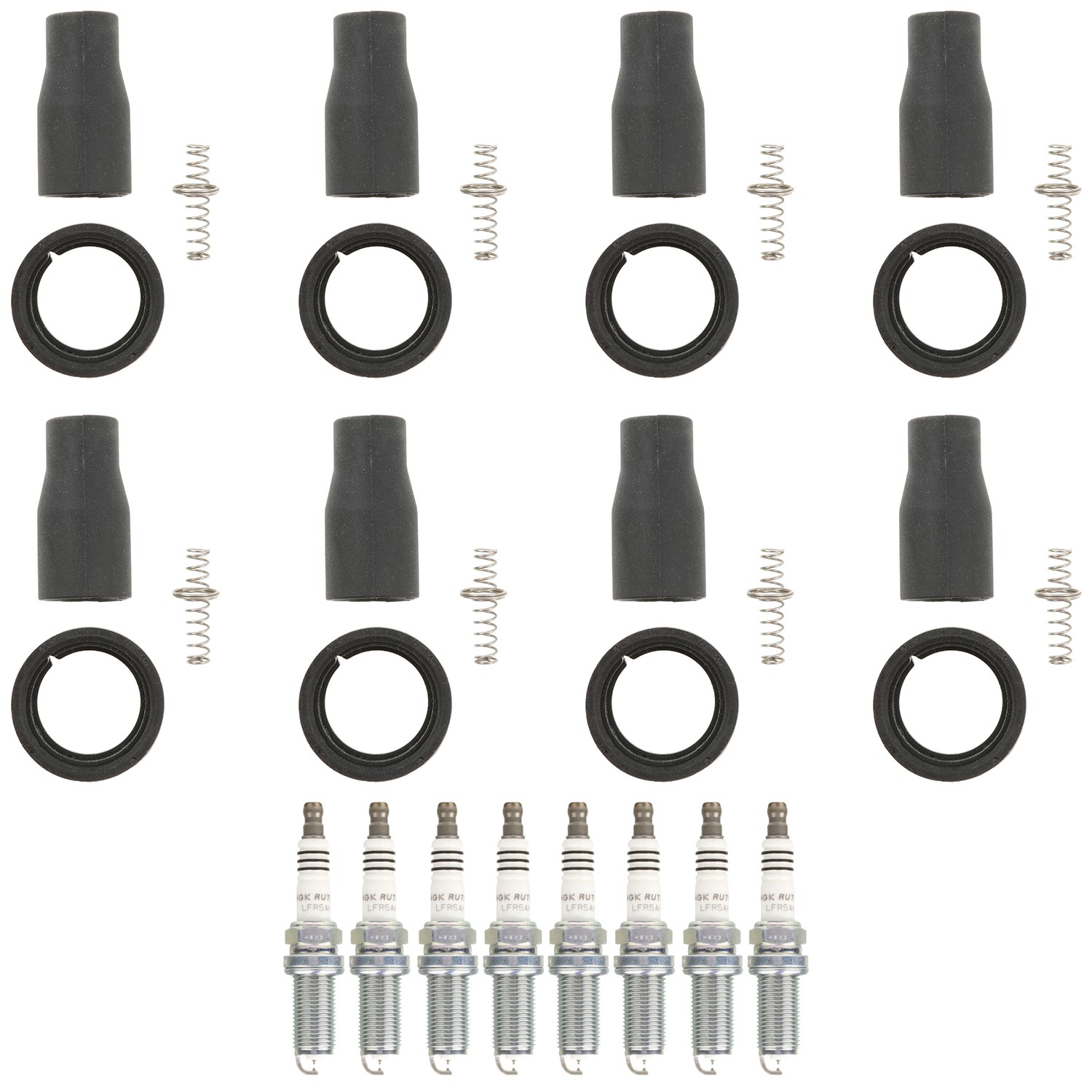 NGK 8 Ruthenium HX H. I. Spark Plug 8 Coil Boots Kit for Genesis Borrengo V8 GAS