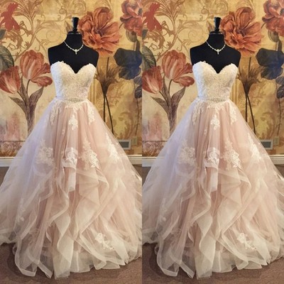 Gorgeous Wedding Dresses Sweetheart Ruffles Lace Appliques A Line Bridal Gowns