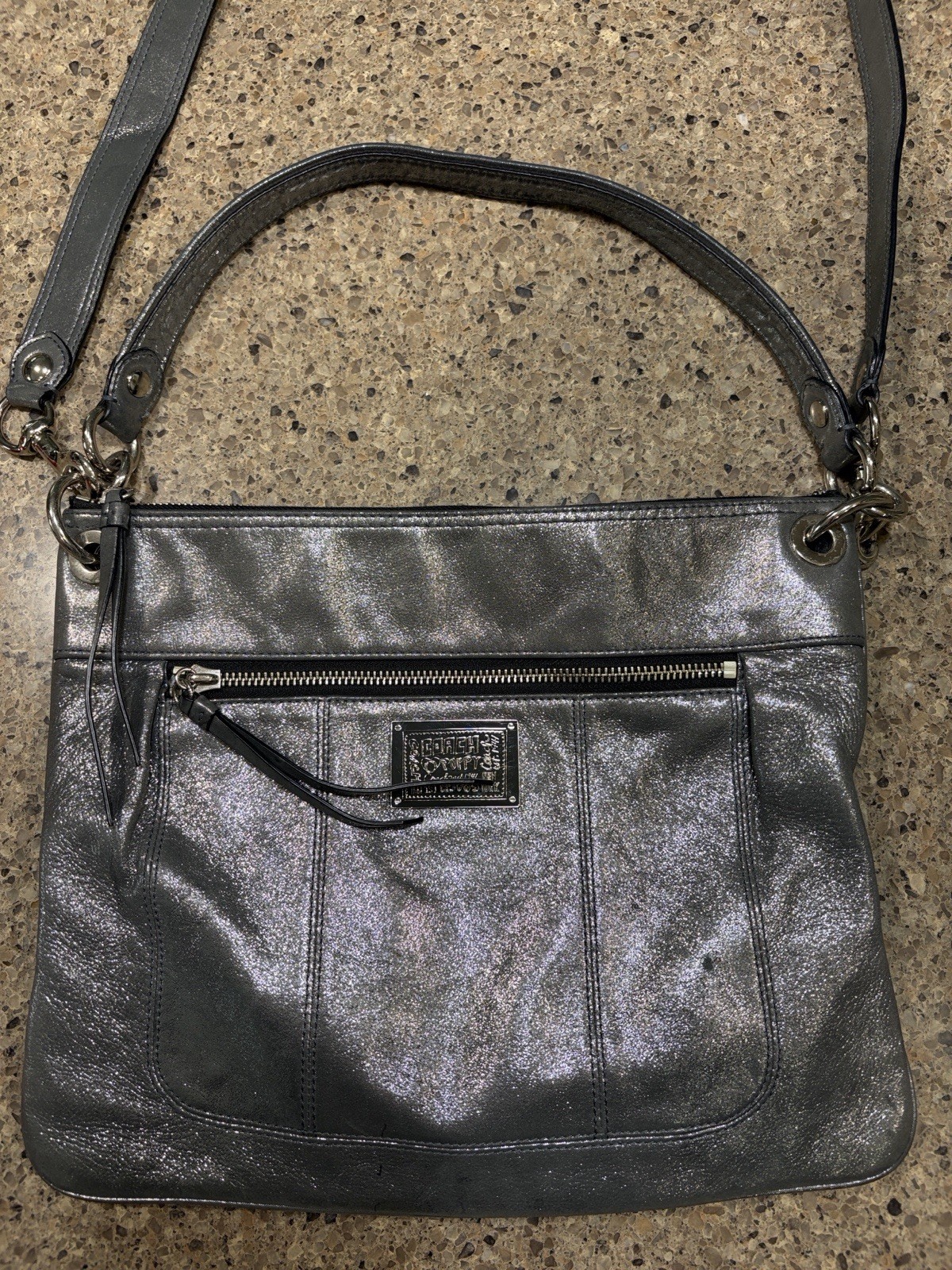 Coach Poppy Metallic Silver  Crossbody Bag Authentic
