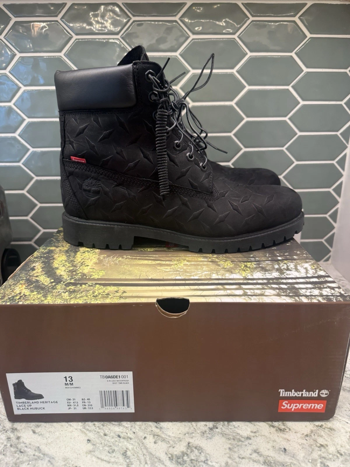 Taille 13   Botte imperméable noire Supreme x Timberland Diamond Plate NEUVE