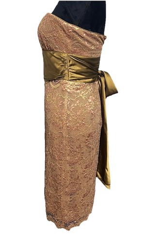 Y2K Nicole Miller Metallic Lace Strapless Dress Sz 6 Bodycon Cocktail Wedding - Picture 4 of 13