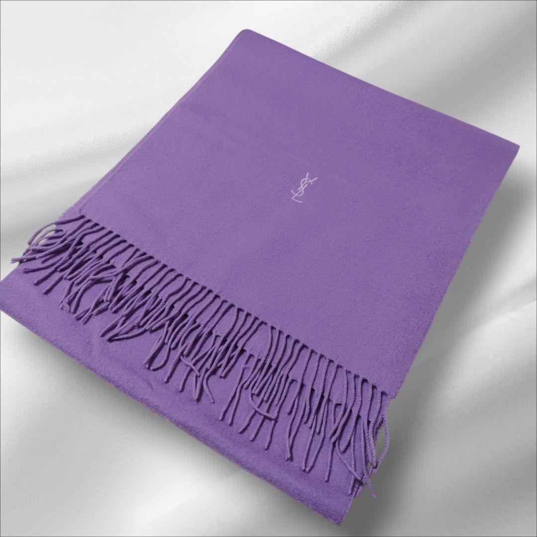 Yves Saint Laurent Cashmere Scarf Large Solid Purple Women 70x140cm Excellent