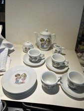 Vintage Miniature Porcelain Tea Set Japan Boy and Girl Storybook