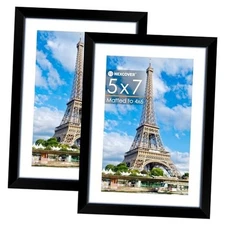 5x7 Picture Frames 2PK, Black 5 x 7 Photo Frame with Shatterproof HD 
