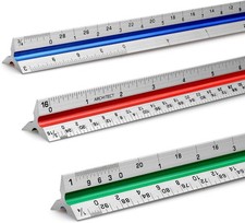 12" Architectural Scale Ruler Aluminum Architect Triangular Tricolor