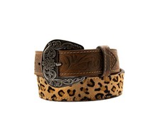 Nocona Western Belt Girls Leopard Calf Hair Embossed Tan N4443808