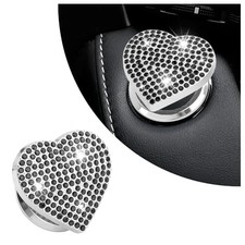 Bling Push Start Button Cover with Rhinestone,Heart Push to Start Button Black