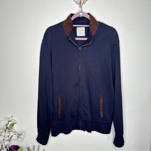 BILLY REID Zip Front Track Jacket Navy Blue Brown Suede {Y51} - Picture 2 of 5