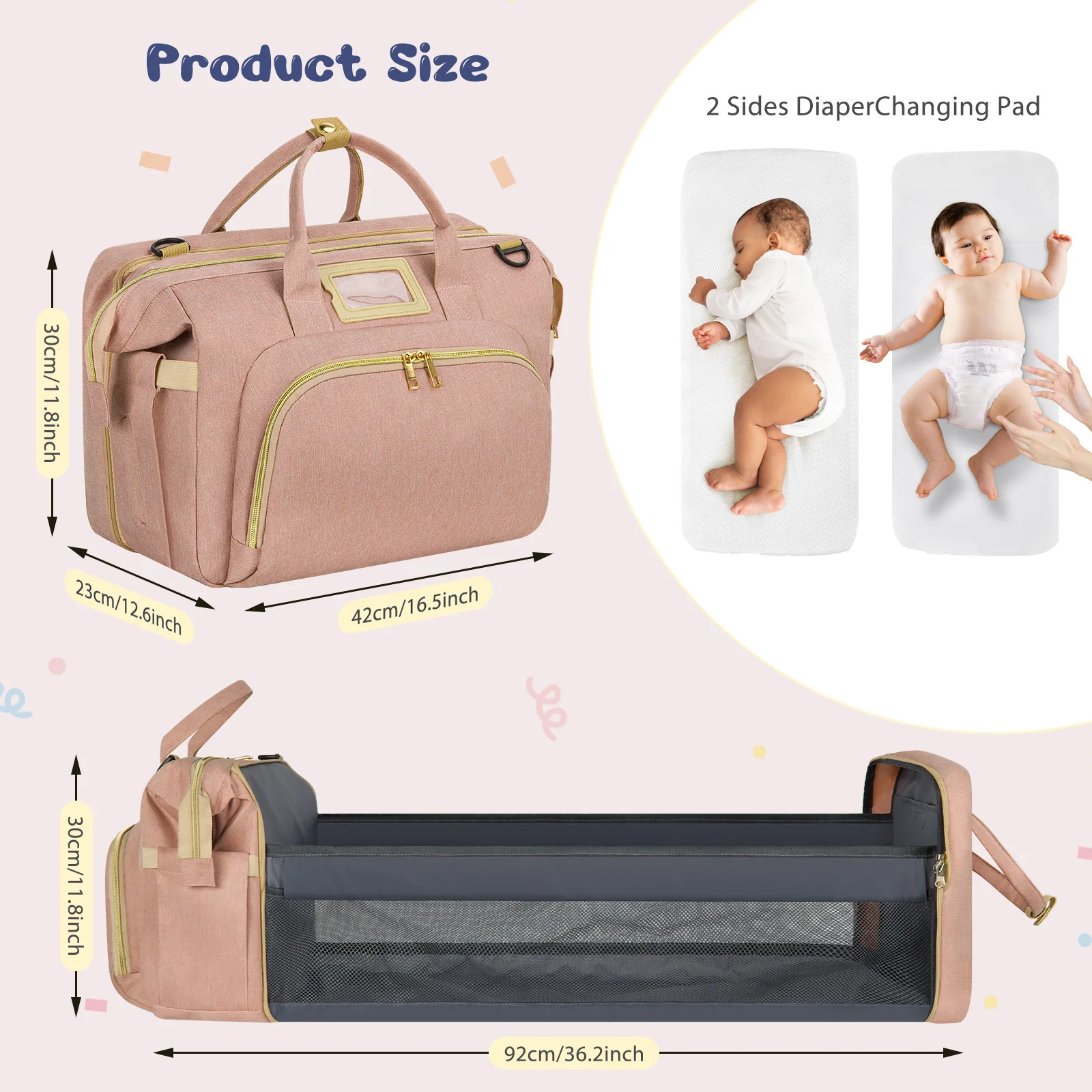 Diaper Bag Tote, Multifunctional Baby Changing Bag with Insulated Milk Bottle Po