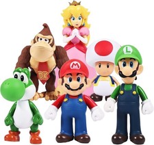 6pcs LARGE Mario Gift Toy Box Set Figures Toad Yoshi Donkey Kong 11-16cm 4-6"