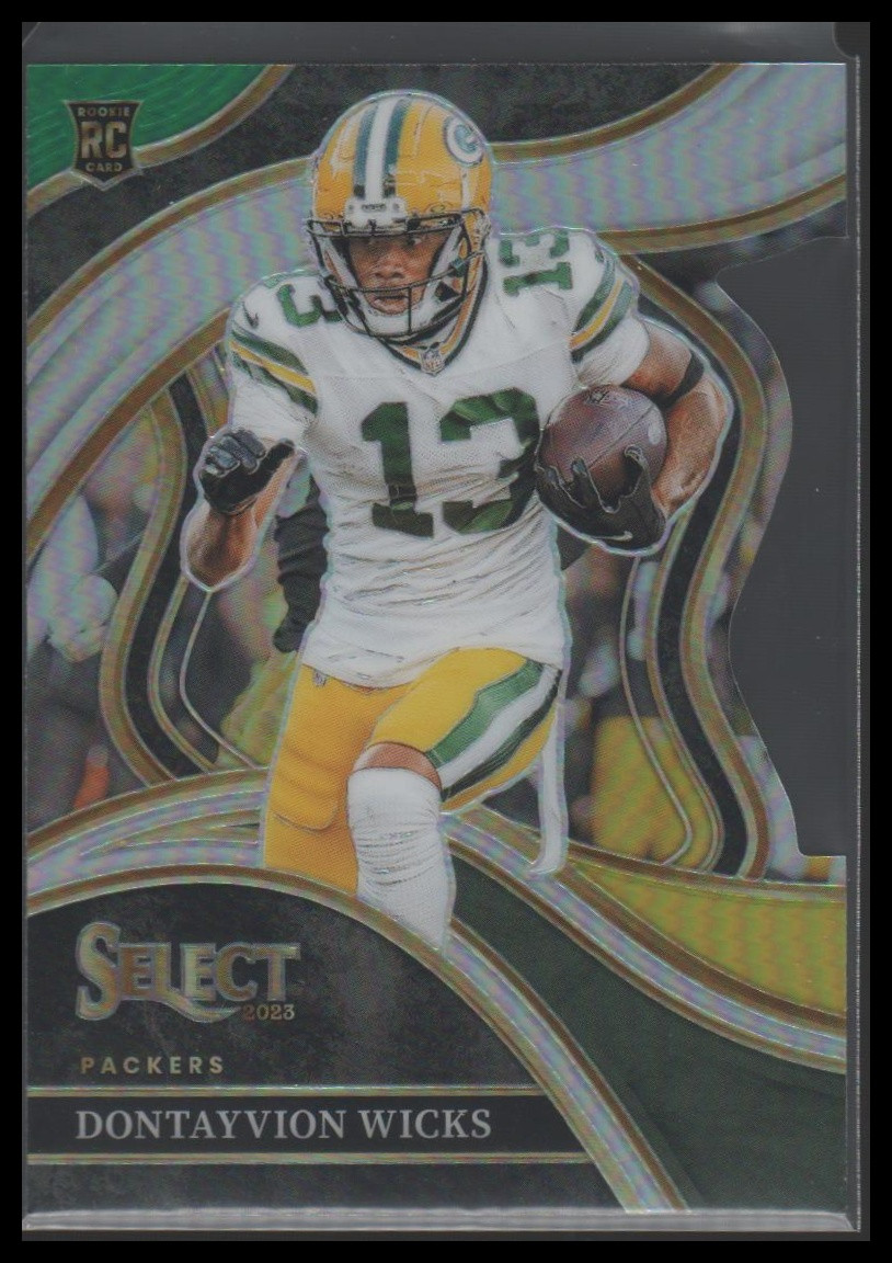 2023 Panini Select #271 Dontayvion Wicks Green and Yellow Prizms Die Cuts