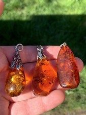 X3 Natural Amber Vintage Pendants 20.3 Grams