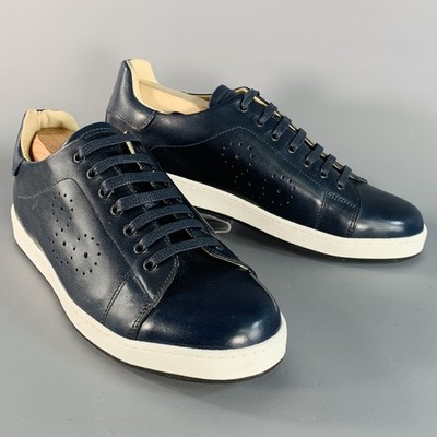 BUGATCHI Größe 8 Marineblau Perforiert Leder Niedrig Top Sneakers