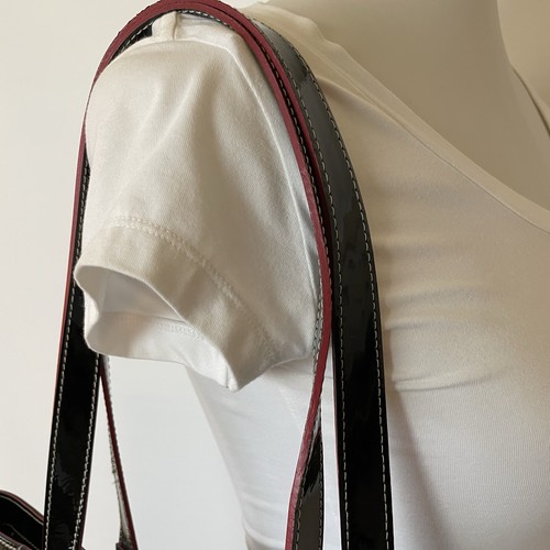 Arcadia Black Patent Leather Tote Shoulder Bag Embossed Pattern With Dust Bag - Picture 8 of 12