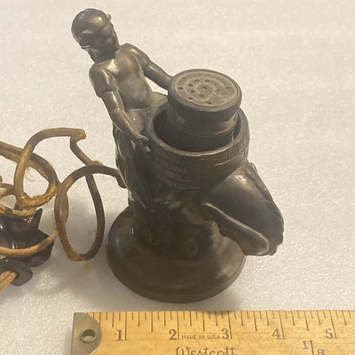 AS IS BROKEN LEG, VTG ART DECO SPELTER METAL FIGURAL LADY ELECTRIC TABLE LIGHTER