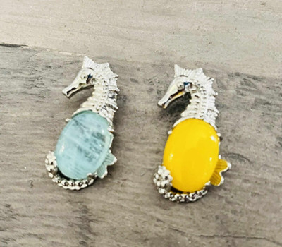 Seepferdchen Jelly Belly Cabochon Anhänger Gelber Stein oder Blau Neu Auswahl