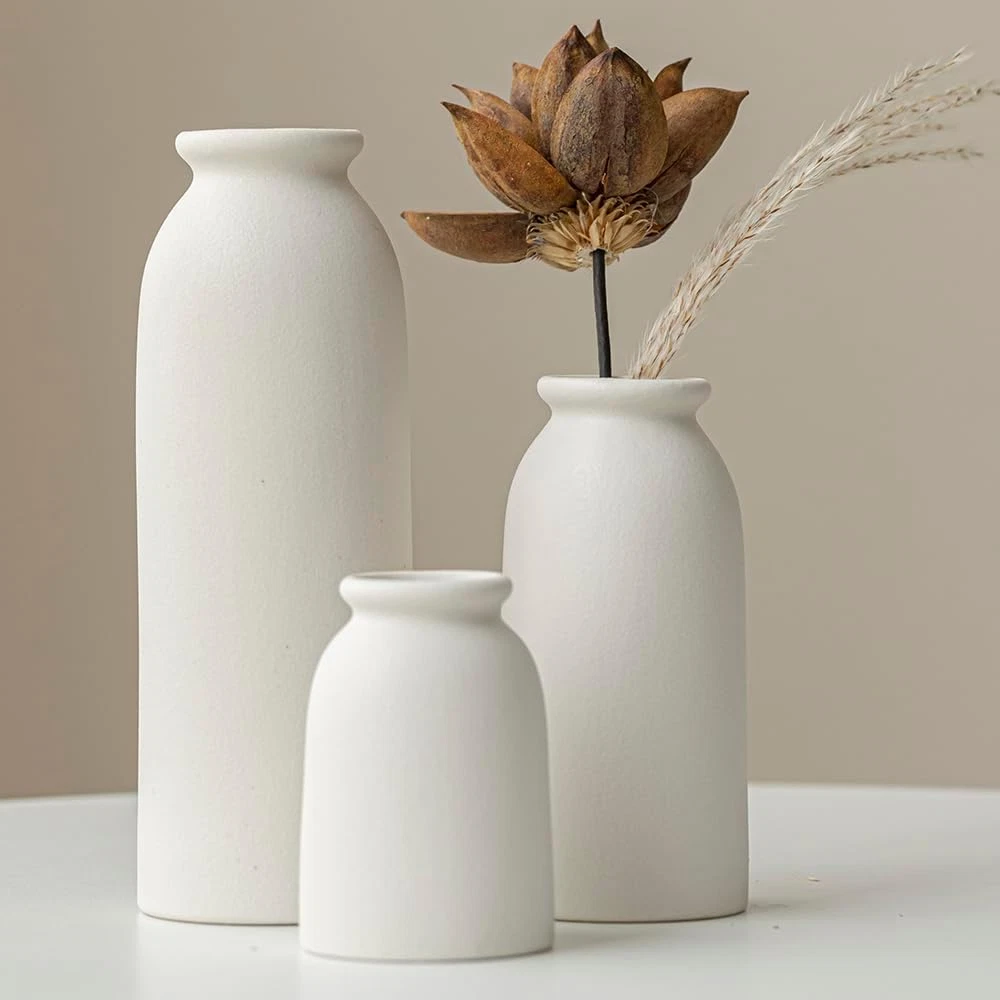 Ceramic Vase Set-3, Small Flower Vases for Decor, Modern Boho Farmhouse Style, D