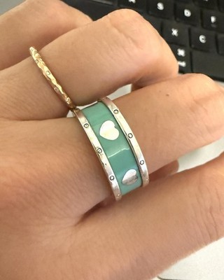 Tiffany & Co. Sterling Silver Wide Blue Enamel Heart Love Band
