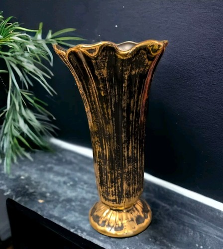 Stangl Art Pottery Vase 22kt Gold Hollywood Regency MCM Vintage Vase #5135 7.5" - Picture 8 of 8