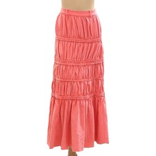 Free People Tiered Maxi Skirt Pull On High Waist Ruched Solid Pink S 284771