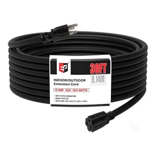 EP 30ft Outdoor Extension Cord 12/3 SJTW Heavy Duty 3-Prong Power Cable Black