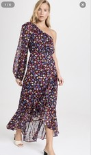 ASTR Calista Blue Red Ditsy Floral One Shoulder Chiffon Midi Dress small NWOT