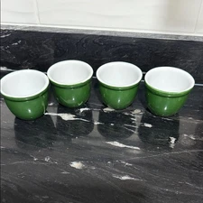 Vintage Fraunfelter China Ohio Green & White Set of 4 Custard Cups