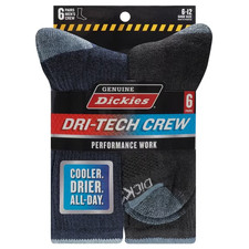6 Pack Genuine Dickies Mens Dritech Crew Sock...