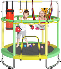 Kids Trampoline with Safety Net  Adjustable Bar - Fun for Ages 1-8 