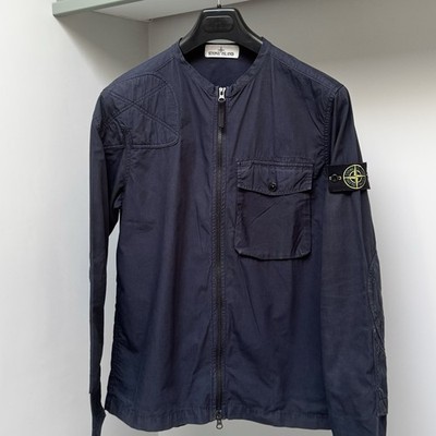 Stone Island Overshirt Jacke Medium Navy Blau Baumwolle Ripstop Kragenlos PTP20,5