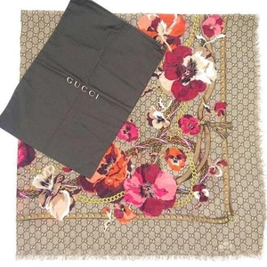 Châle en laine GUCCI 508797 5179 grand motif pensée marron bordeaux unisexe