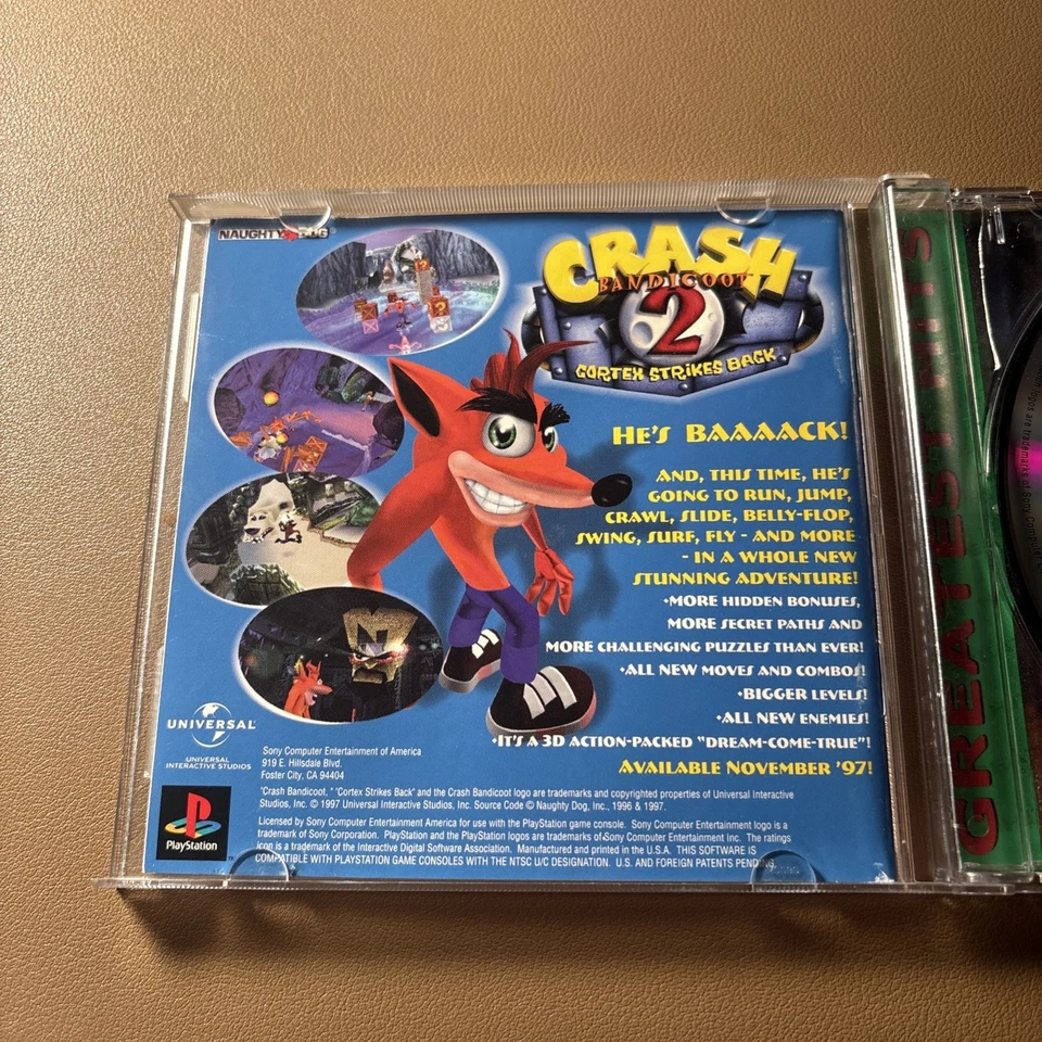 Crash Bandicoot Sony Playstation PS1 Green Label  TESTED Complete - Image 3 of 4