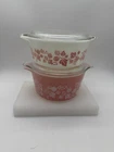 Vintage Pyrex 473 Pink & White Gooseberry Bowls with Original Glass Lids VG Cond