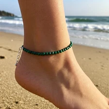 Dainty Faceted Malachite Green Gemstone Beaded Anklet Healing Energy Women Gift