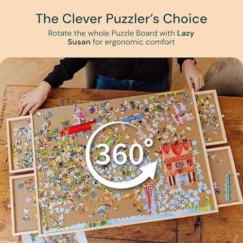 Rotating puzzle board with 4 drawers, 1000 pcs, 22x30, Cover & accessories NIB!! - Picture 4 of 6