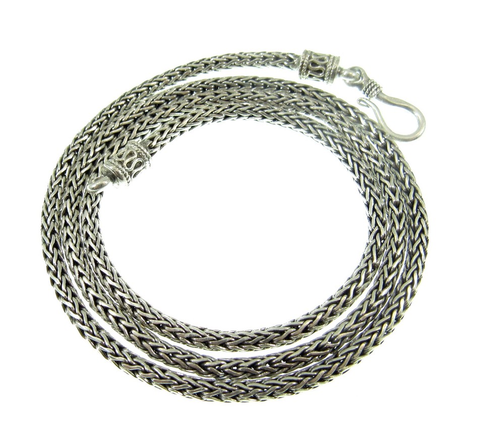 3MM Handmade Solid 925 Sterling Silver Balinese FOXTAIL Chain/Necklace ...