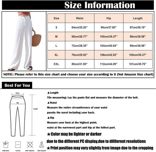 Women's Summer Drawstring Waist Wide Leg Loose Cotton Linen Palazzo Pants - Picture 5 of 19
