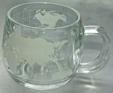 Nestle Clear World Map Globe Etched Glass Coffee Tea Cup Mug Vintage 1970s
