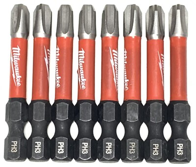 PH3 2'' Milwaukee Shockwave Impact Duty 8 Bit Set Phillips Ph3 Screw Driver Bits