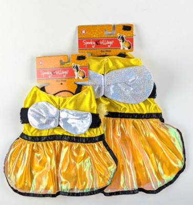 Bumble Bee Pet Dog Costume XS or M Antenna Hat Dress Halloween Spooky Village