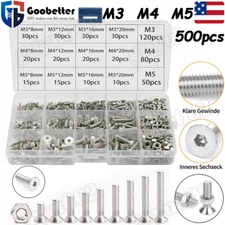 500pcs Flat/Countersunk Head Socket Cap Bolts Screws Nuts Assortment Kit Metric 