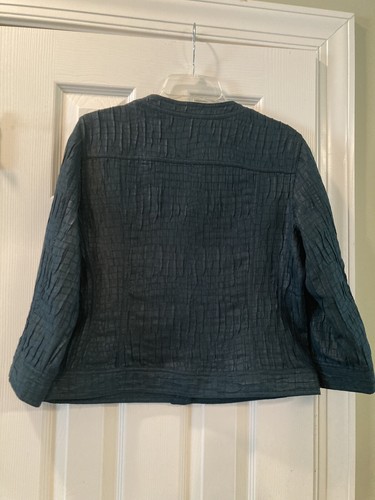 Women’s Ruby Rd Dark Green Textured Button Up Long Sleeve Jacket Size 8 - Picture 2 of 4