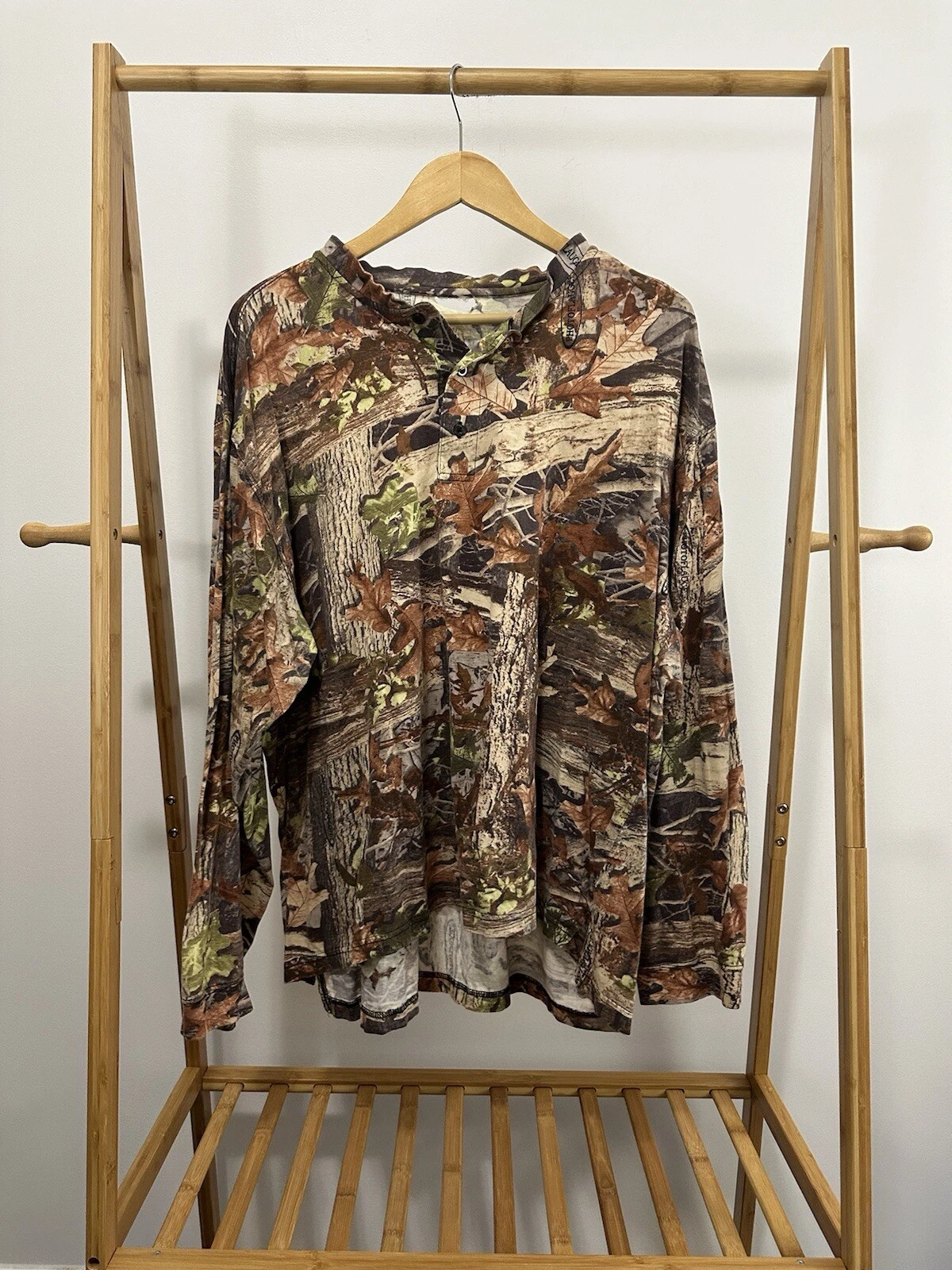 VTG Camouflage Camo Hunting Camp Henley Long Sleeve T-Shirt Size 2XL