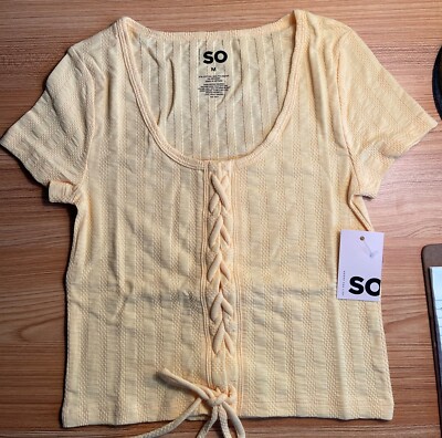 JUNIOR'S SO CROPPED FRONT LACE-UP TOP NEW COLOR LUMINOUS YELLOW SIZE MEDIUM