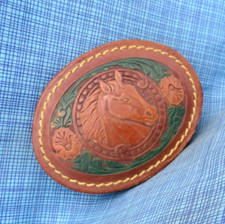 Western Equestrian Horse Belt Buckle Tooled Leather Cowboy Cowgirl Vtg  .GMP159