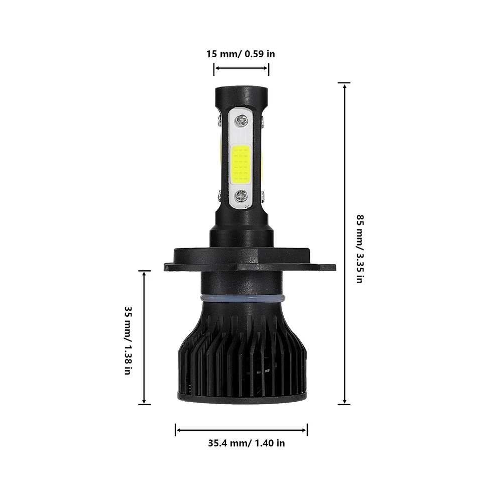 4-sides Pair H4 Headlight Globes Light LED 6500K High Low Beam Bulbs Kit White - image 2 of 4