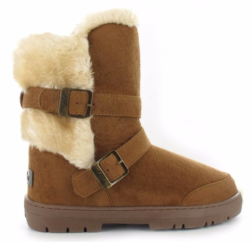 Ella Montana Castaño Mujeres Botas 2 Hebilla en el tobillo Vegano Bota de  piel de fax | eBay